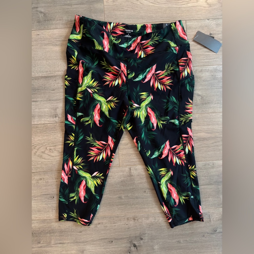 Torrid Black and Pink Tropical Kids Leggings
